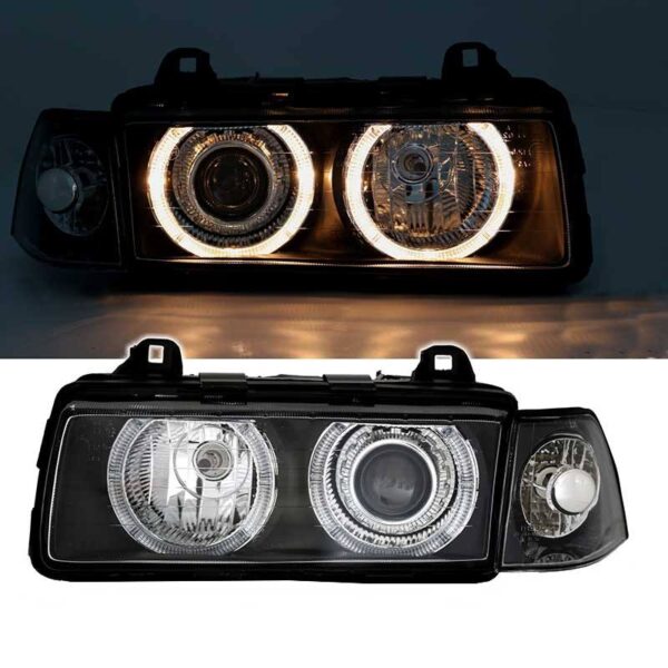 Μπροστινά Φανάρια Set Για Bmw 3 E36 92-98 Coupe/Cabrio Angel Eyes Μαύρα H7/H7 Depo