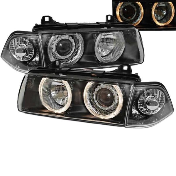 Μπροστινά Φανάρια Set Για Bmw 3 E36 92-98 Coupe/Cabrio Angel Eyes Μαύρα H7/H7 Depo - Image 2