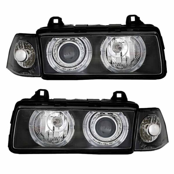 Μπροστινά Φανάρια Set Για Bmw 3 E36 92-98 Coupe/Cabrio Angel Eyes Μαύρα H7/H7 Depo - Image 3