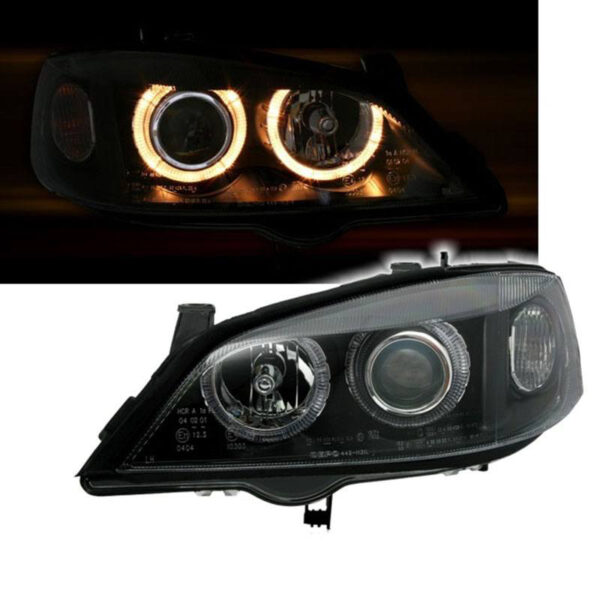 Μπροστινά Φανάρια Set Για Opel Astra G 97-04 Angel Eyes Μαύρα H7/H7 Depo - Image 2