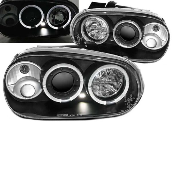 Μπροστινά Φανάρια Set Για Vw Golf IV (4) 97-03 Angel Eyes & Led Μαύρα H1/H1/H1 Sonar