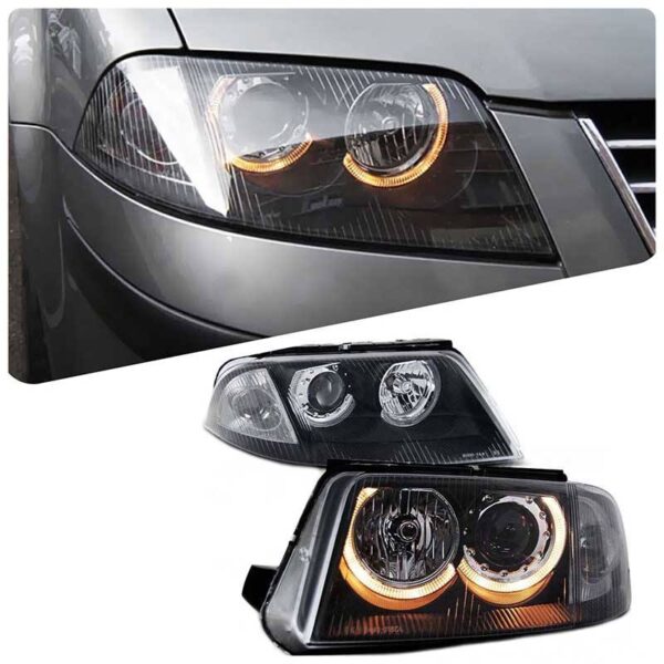 Μπροστινά Φανάρια Set Για Vw Passat 3BG 00-05 Angel Eyes Μαύρα H7/H7 Depo