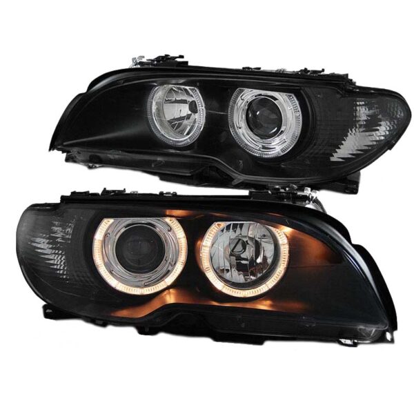 Μπροστινά Φανάρια Set Για Bmw 3 E46 Coupe/Cabrio 03-06 Angel Eyes Μαύρα H7/H7 Με Μοτέρ Depo - Image 2