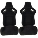 Καθίσματα Bucket R8 Style Ύφασμα Μαύρο Με Κόκκινες Ραφές Ζευγάρι 2 Τεμαχίων