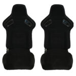 Καθίσματα Bucket R8 Style Ύφασμα Μαύρο Με Άσπρες Ραφές Ζευγάρι 2 Τεμαχίων