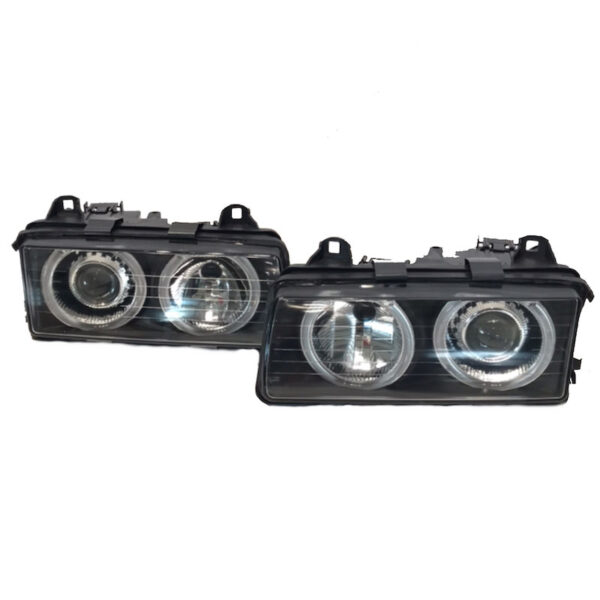 Μπροστινά Φανάρια Set Για Bmw 3 E36 Coupe / Sedan / Compact / Touring 90-99 Angel Eyes Μαύρα H7/H7 Carner