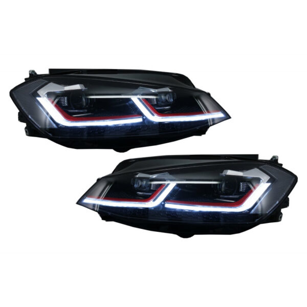 Μπροστινά Φανάρια Set Για Vw Golf 7.5 17-19 Facelift DRL & Dynamic Signal Μαύρα Με Κόκκινη Γραμμή GTI Look H7 Με Μοτέρ Carner - Image 5