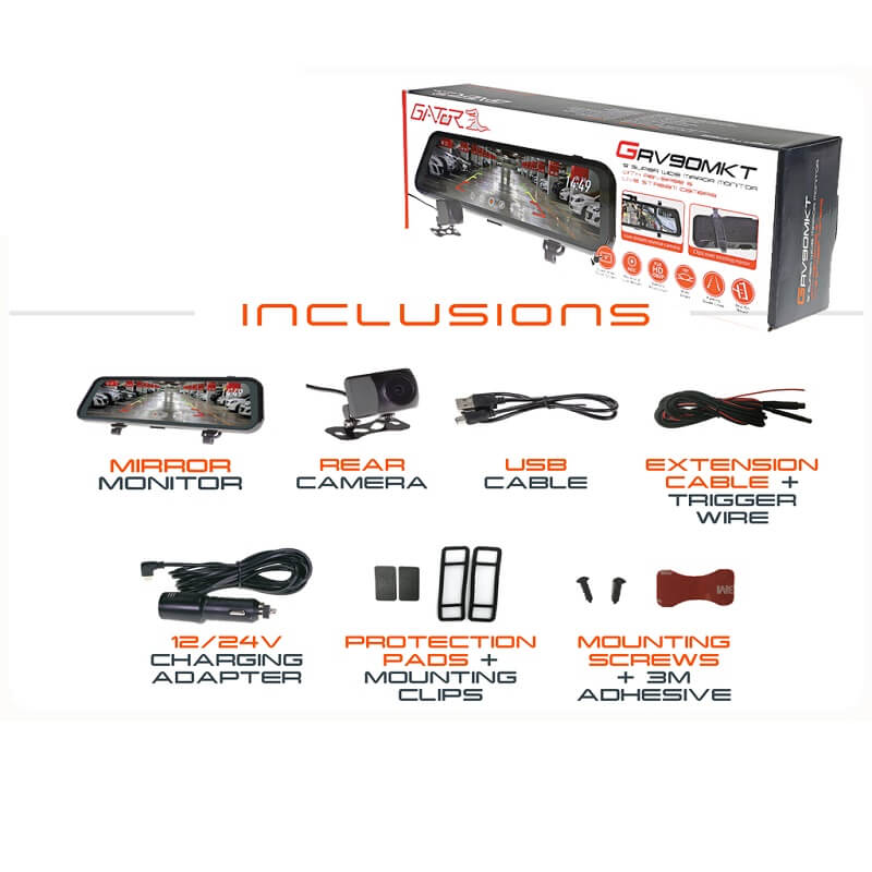 Κάμερα Οπισθοπορείας Ζωντανής Ροής & Καταγραφής Με Οθόνη Υψηλής Ανάλυσης 9 "1080P Για Τοποθέτηση Στον Καθρέφτη Gator GRV90MKT - Image 3